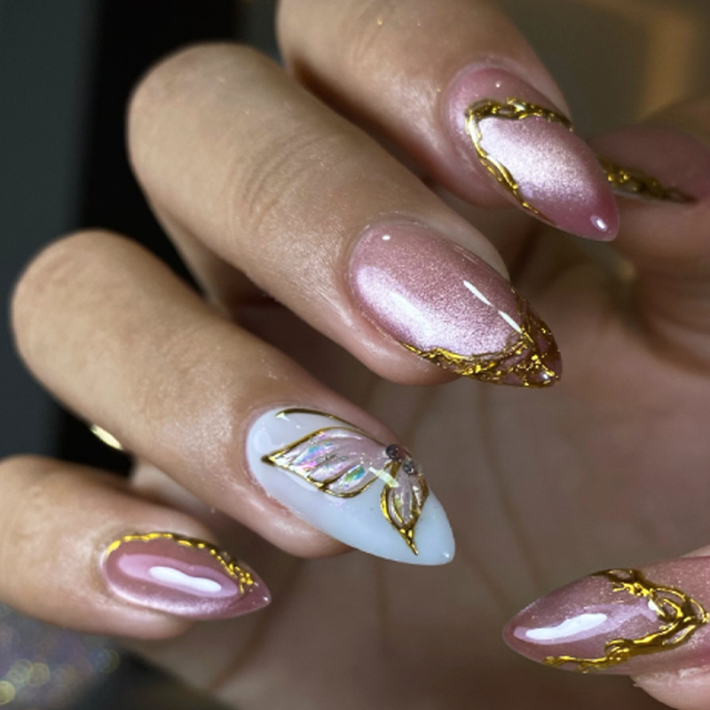 Nail Art Cat Eye Simple - Faux ongles œil de chat amande,