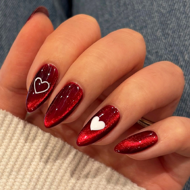 Nail Art Cat Eye Simple - 24 pièces Simple rouge oeil de