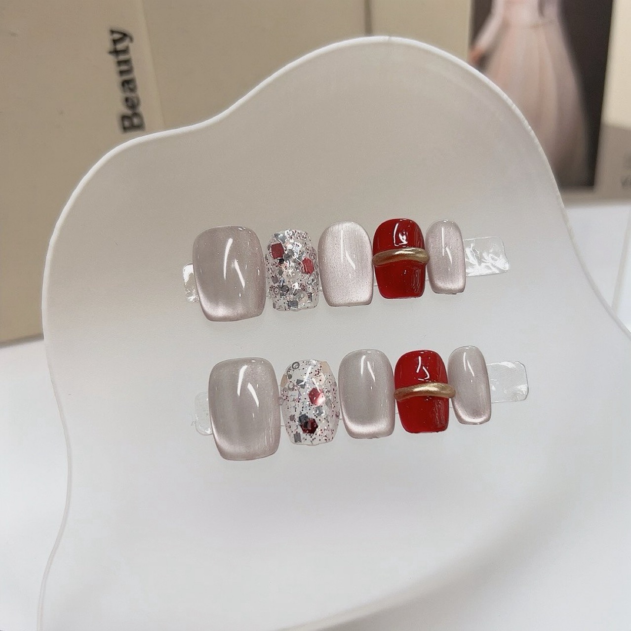 Nail Art Cat Eye Simple - 10 pièces lumière luxe court carré