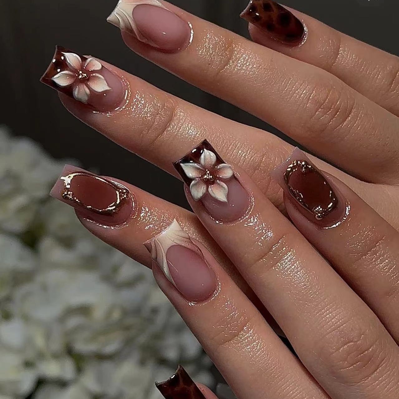 Nail Art Leopard - Faux ongles carrés courts pour femmes