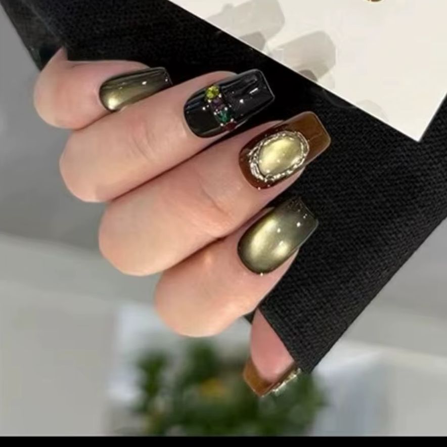 Nail Art Cat Eye Simple - 10 pièces Faux ongles à presser