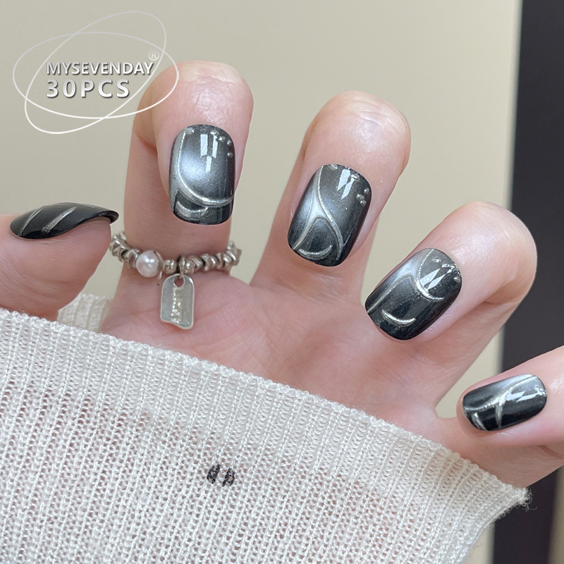 Faux ongles noirs français fai - Nail Art Cat Eye Simple avis et prix