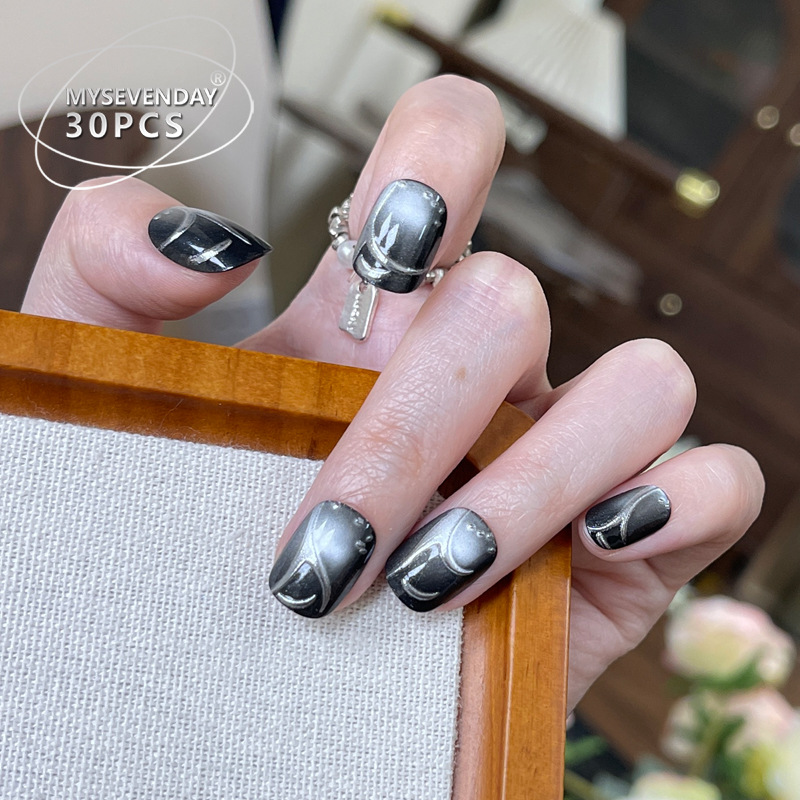 Faux ongles noirs français fai - Nail Art Cat Eye Simple avis et prix