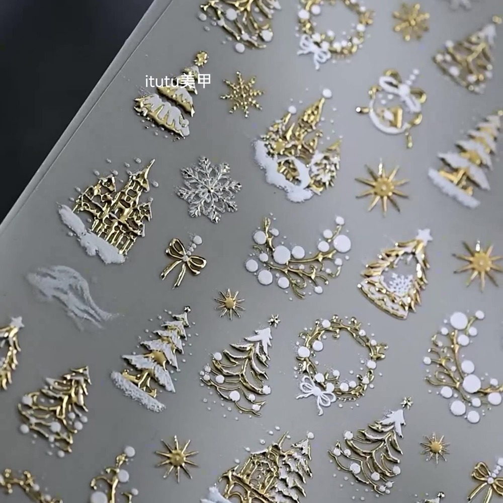 1pc 5D or neige arbre de noël  - Nail Art Xmas Stickers avis et prix