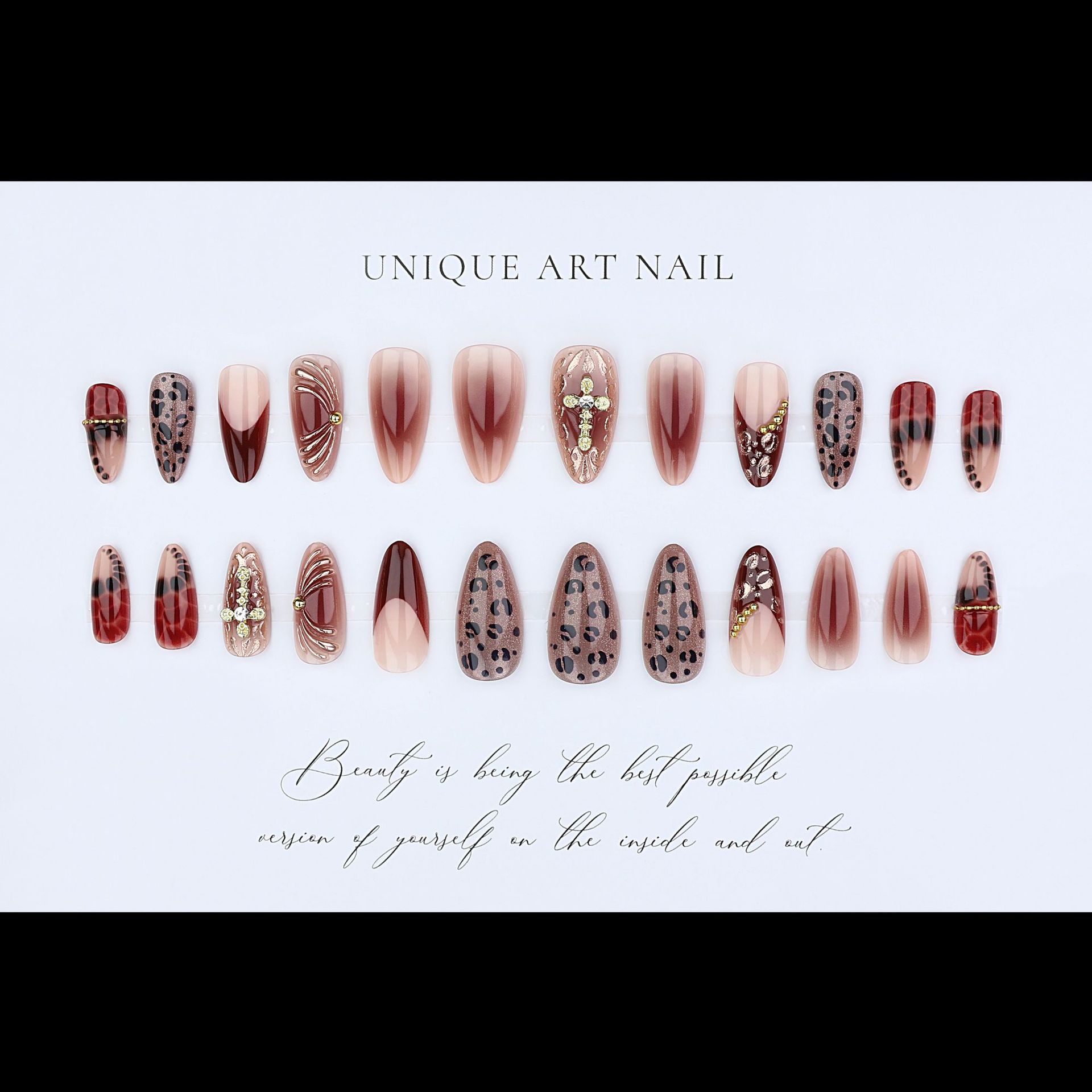 Faux ongles dégradés rouge bor - Nail Art Leopard avis et prix